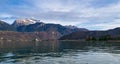 Annecy lake in winter. Alps mountains, France Royalty Free Stock Photo