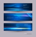 Abstract banners set with image of speed movement pattern and motion blur over dark blue color. Royalty Free Stock Photo