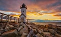 Annisquam Lighthouse at sunset Royalty Free Stock Photo