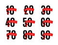 Anniversaries numbers with red ribbon vector illustrations set Royalty Free Stock Photo