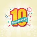 Colorful Anniversary Emblem 10th Anniversary Template Design Vector