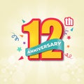 Colorful Anniversary Emblem 12th Anniversary Template Design Vector