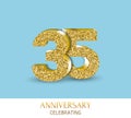 35th anniversary card template with 3d gold colored elements. Can be used with any background.