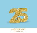 25th anniversary card template with 3d gold colored elements. Can be used with any background. Royalty Free Stock Photo