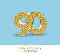 90th anniversary card template with 3d gold colored elements. Can be used with any background.