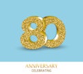 80th anniversary card template with 3d gold colored elements. Can be used with any background.