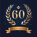 60 Anniversary badge design with laurel, ribbon and crown.