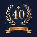 40 Anniversary badge design with laurel, ribbon and crown.