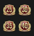 Anniversary Badge Gold and Red 25th, 30th, 35th, 40th Years Royalty Free Stock Photo