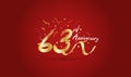 Anniversary celebration background. with the 63rd number in gold and with the words golden anniversary celebration Royalty Free Stock Photo