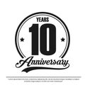Anniversary celebration emblem 10th years. anniversary logo label, black and white stamp isolated, vector illustration template Royalty Free Stock Photo