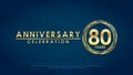 Anniversary celebration emblem 80th years. anniversary logo with ring and elegance golden on dark blue background, vector