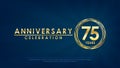 Anniversary celebration emblem 75th years. anniversary logo with ring and elegance golden on dark blue background, vector