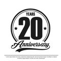 Anniversary celebration emblem 20th years. anniversary logo label, black and white stamp isolated, vector illustration template Royalty Free Stock Photo