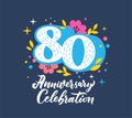 80 anniversary celebration flat vector greeting card template Royalty Free Stock Photo