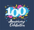 100 anniversary celebration flat vector greeting card template Royalty Free Stock Photo