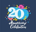 20 anniversary celebration flat vector greeting card template Royalty Free Stock Photo