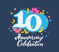 10 anniversary celebration flat vector greeting card template Royalty Free Stock Photo