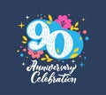 90 anniversary celebration flat vector greeting card template Royalty Free Stock Photo