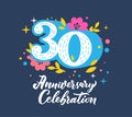 30 anniversary celebration flat vector greeting card template Royalty Free Stock Photo