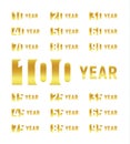 Anniversary of company, gold negative space sign, business birthday, vector logo set, golden numbers, year, num Royalty Free Stock Photo