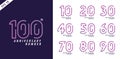 Anniversary and date numbers set modern numeral symbol design for 10-100 poster vector illustration