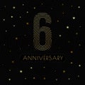 6 anniversary emblem. Celebration label. Vector dark color illustration