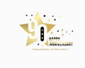 90 anniversary starry emblem. Celebration label. Vector illustration