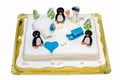 Anniversary fondant cake with winter theme Royalty Free Stock Photo