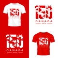 150 anniversary of the founding of Canada maple leaf texture number tee print isolated vector design.