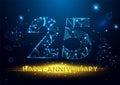 Anniversary 25. Geometric polygonal Anniversary greeting banner. gold 3d numbers. Poster template for Celebrating 25th anniversary