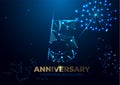 Anniversary 5. Geometric polygonal Poster template for Celebrating 5th anniversary event party. fireworks background. Low polygon