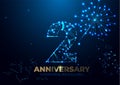 Anniversary 2. Geometric polygonal Poster template for Celebrating 2th anniversary event party. fireworks background. Low polygon