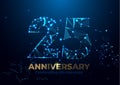 Anniversary 25. Polygonal Anniversary greeting banner. Celebrating 25th anniversary event party.fireworks background. Low polygon