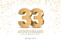 Anniversary 33. gold 3d numbers. Poster template for Celebrating 33 th anniversary event party.