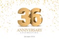 Anniversary 36. gold 3d numbers. Poster template for Celebrating 34 th anniversary event party.