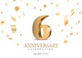 Anniversary 6. gold 3d numbers. Poster template for Celebrating 6th anniversary event party.