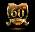 Anniversary 60. gold 3d numbers and shield. Celebrating poster