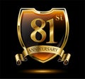 Anniversary 81. gold 3d numbers and shield. Celebrating poster