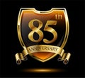 Anniversary 85. gold 3d numbers and shield. Celebrating poster