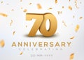 70 Anniversary gold numbers with golden confetti. Celebration 70th anniversary event party template Royalty Free Stock Photo