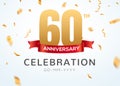 60 Anniversary gold numbers with golden confetti. Celebration 60th anniversary event party template Royalty Free Stock Photo