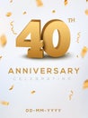 40 Anniversary gold numbers with golden confetti. Celebration 40th anniversary event party template Royalty Free Stock Photo