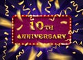 10 Anniversary gold numbers with golden confetti Royalty Free Stock Photo