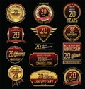 Anniversary golden label collection 20 years Royalty Free Stock Photo