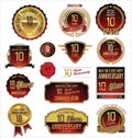 Anniversary golden labels collection 10 years Royalty Free Stock Photo