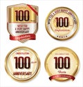 Anniversary golden labels collection 100 years Royalty Free Stock Photo