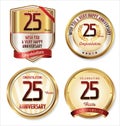 Anniversary golden labels 25 years Royalty Free Stock Photo