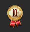 Anniversary golden laurel wreath and badges 10 years Royalty Free Stock Photo