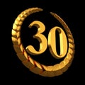 Anniversary Golden Laurel Wreath And Numeral 30 On Black Background Royalty Free Stock Photo